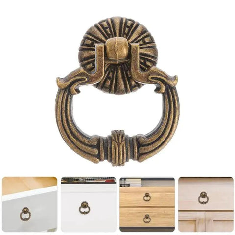 Vintage Drop Ring Pulls Set of 4 in Antique Bronze for Cabinets and Dressers