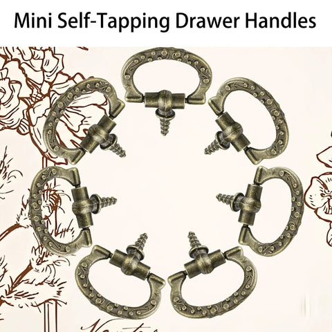 Circle arrangement of 24 Pcs Mini Cabinet Pulls 24x27mm Metal Screw In Drawer Handles For Jewelry Boxes And Small Furniture Antique Bronze Finish