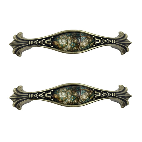 Antique Bronze Drawer Pulls with Stained Glass Window Pattern for Furniture, zinc alloy cabinet handles, 3.8 inch hole center