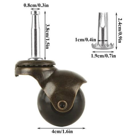 One Point Six Inch Ball Caster Wheels 8 Pack For Furniture Chairs Sofas And Cabinets With Swivel 360 Degree Mounting Stem Socket Five Sixteenth By One And One Half Inch Durable Antique Style Casters Each Wheel Supports Up To Thirty Pounds And Is Suitable