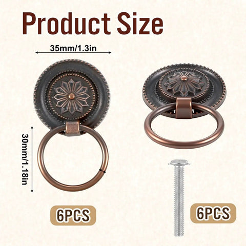 6 Piece Antique Drawer Pull Ring Set With M4 X 25 Mm Screws Included For Cabinets Dressers Closets Wardrobes Vintage Style