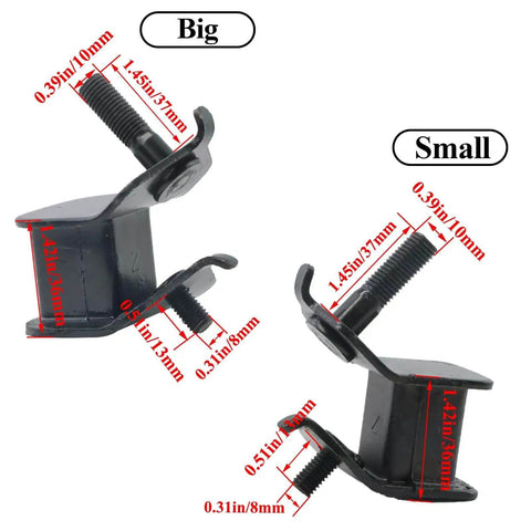 Anti vibration rubber mount set for 5500W to 9500W open frame generators with two sizes and dimensions in red text