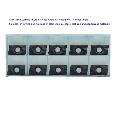 Pack of APMT1604 carbide inserts for precision machining on steel and aluminum materials, suitable for CNC and milling applications.