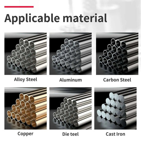 Images of alloy steel, aluminum, carbon steel, copper, die steel, and cast iron materials for adjustable hand reamer.