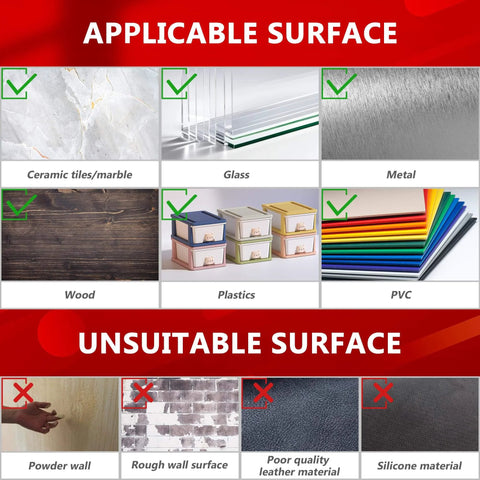 Surface compatibility chart for 3M 5925 Black Double Sided Foam Tape 0.5 Inch By 18 Feet Heavy Duty Waterproof Mounting Tape