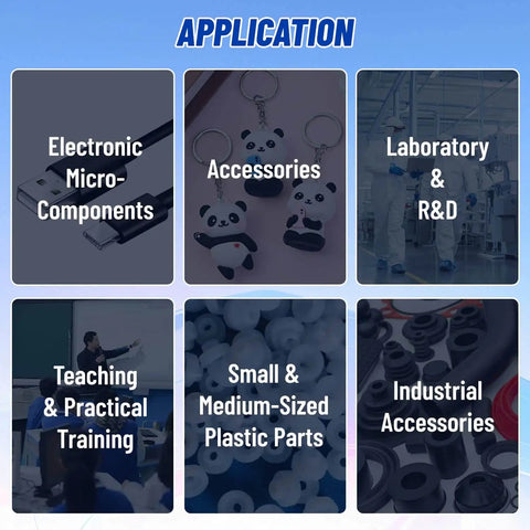Applications of 30G Vertical Injection Molding Machine for custom plastic parts in electronics, accessories, R&D, training, and industrial use