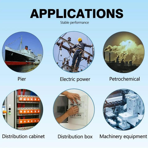 Image showing various applications for Heavy Duty PG7 Cable Glands Black Nylon Waterproof IP68 including electric power, petrochemical, and machinery equipment.