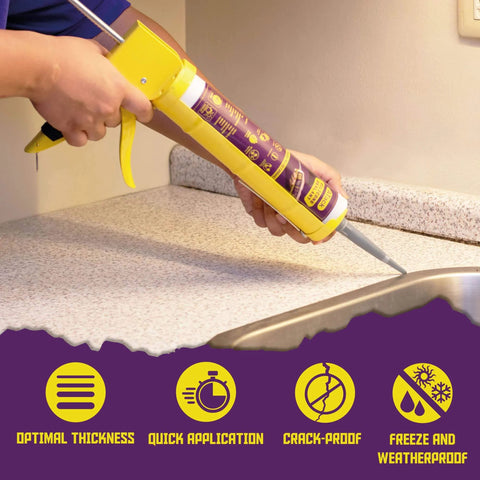 Applying Black Silicone Sealant Caulk One Hundred Percent RTV Waterproof Flexible Sealant For Indoor Outdoor Use to countertop edge