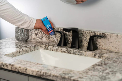 Applying Clear Silicone Sealant All-Purpose Waterproof Adhesive 2.7 Fl Oz Tube for Glass Ceramic Wood Plastic and Metal sinks