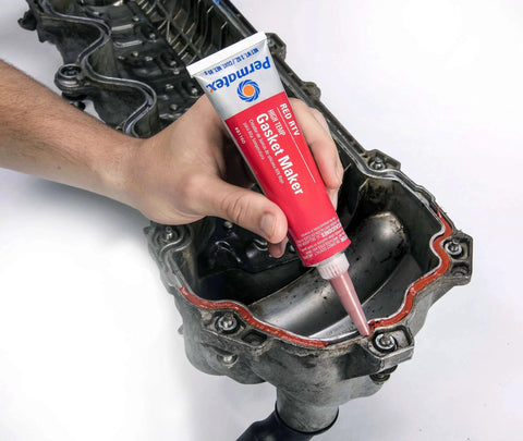 Applying Go-To High Temp Red RTV Silicone Gasket Sealant 3 Oz Tube Pack Of 12 Replaces Cut Gaskets And Forms In Place