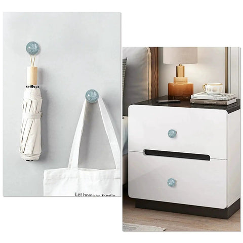 Pack of 2 Round Resin Aquamarine Drawer Knobs With Screws used on dresser and wall hooks for modern rustic decor