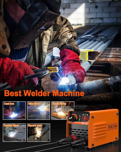 Welder using Ultra Mini 140A 110V Arc And Lift TIG Welder With Shoulder Strap for iron welding, machine in focus