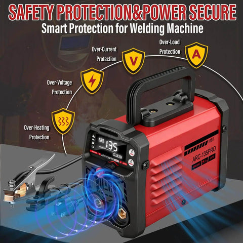 Red Ppizkk 2 In 1 110V Arc And Lift TIG Welder with safety features displayed, showing hot start and anti stick arc force controls.