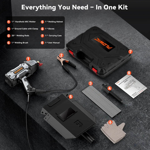 Ultra Portable 110V 200A IGBT Inverter ARC Welder With Digital Display And 6 Level Current Control kit with case, helmet, and accessories