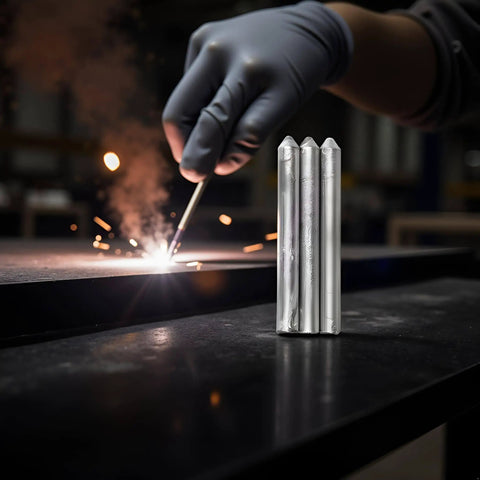 6 Piece Low Temperature Universal Welding Rods Set for Aluminum and Metals beside a welding process