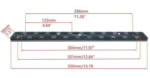 PU350 350mm Universal Long Quick Release Plate dimensions with 350mm length and 38mm width measurements displayed