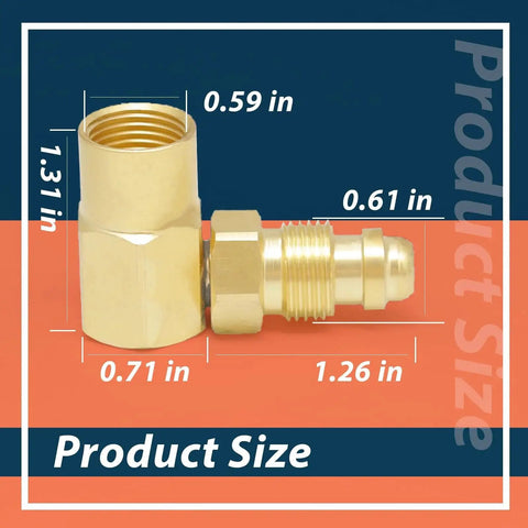 Argon Gas Adaptor For Welder Lines With 90 Degree Elbow Heavy Duty Build For TIG And MIG Machines dimensions displayed