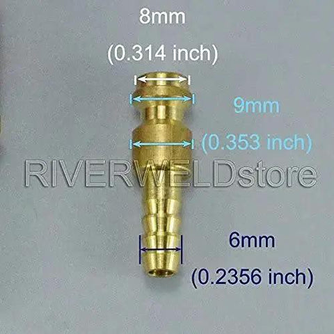 Argon Quick Connect Fittings For TIG Welding Torch brass male connector with dimensions, part of Cooling Adapter Kit