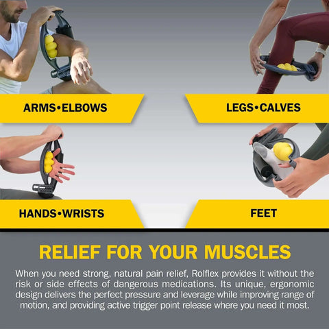 Multiple uses of arm and leg massager roller for targeted myofascial release and faster recovery relieving elbow and wrist pain.