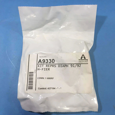 Package of ARMSTRONG INTERNATIONAL A9330 Diaphragm kit for humidifiers 91-92, labeled with part number and control code.