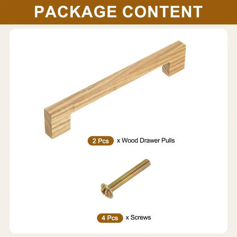 Package content: Two Pack 6 Inch Hole Center Square Wood Drawer Pulls With Screws for Kitchen Dresser Wardrobe Cupboard Ash Wood