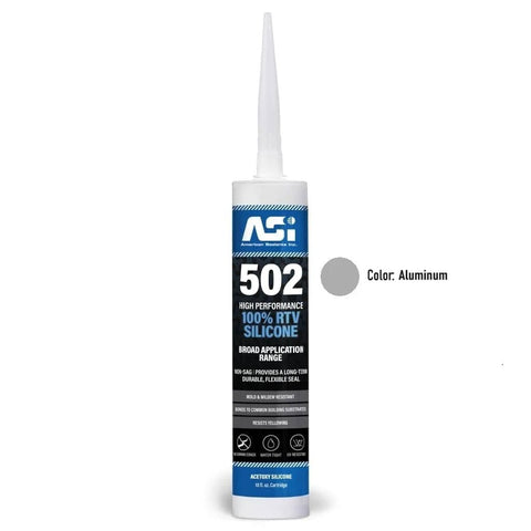 RTV silicone in aluminum color tube with nozzle, showing front view and label details for industrial use.