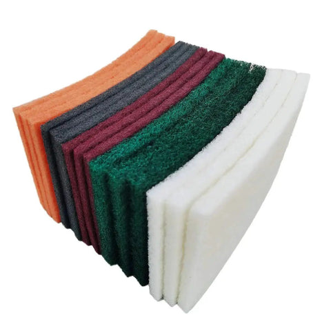 Assorted 6 X 9 Inch Hand Pads Coarse To Superfine For Grills And Garden Tools in multiple colors stacked.