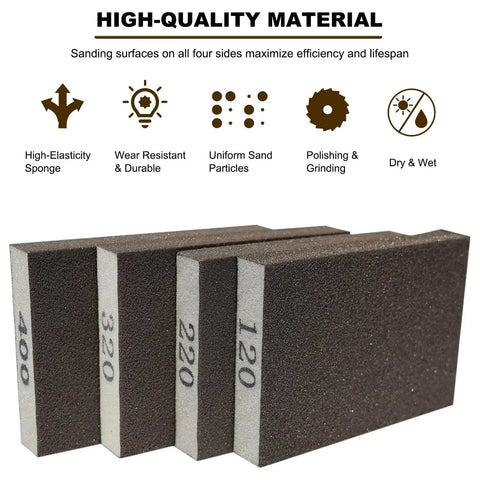 Assorted Grit Sanding Sponges Set 120 220 320 400 For Wood Metal Drywall showing high-quality material and durability