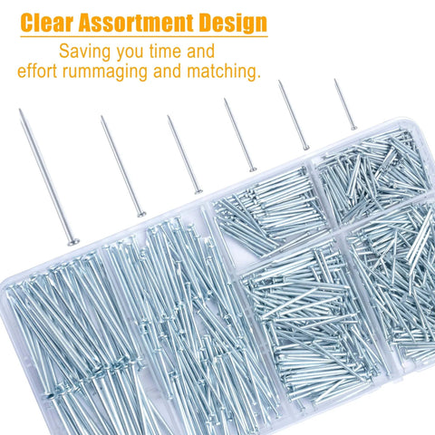 Assorted Picture Nails Kit 700 Pcs With 1 Inch To 2 Inch Finish Nails For Wall Art Decor Drywall And Wood Silver in organized box