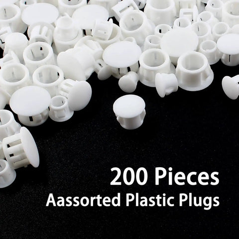 Assorted White Plastic Hole Plugs Set Of Four Sizes One Quarter Inch Five Sixteenths Inch Three Eighths Inch One Half Inch No Fuss Flush Snap In Locking Caps For Furniture Post Tubes 200 Count
