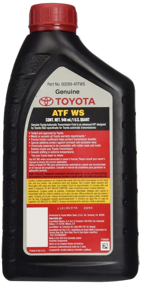 World Standard ATF WS Transmission Fluid For Lexus And Toyota Automatics 4 Pack OEM Grade bottle front view