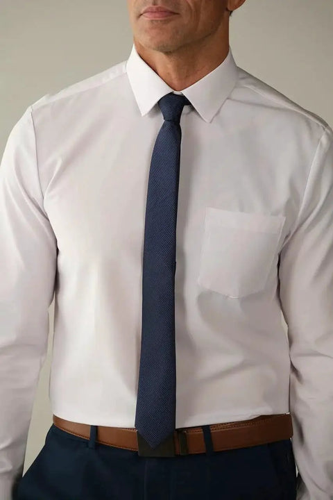 Athletic Fit White Dress Shirt For Men With 4 Way Stretch Performance, Wrinkle Free And Stain Resistant, Office Ready