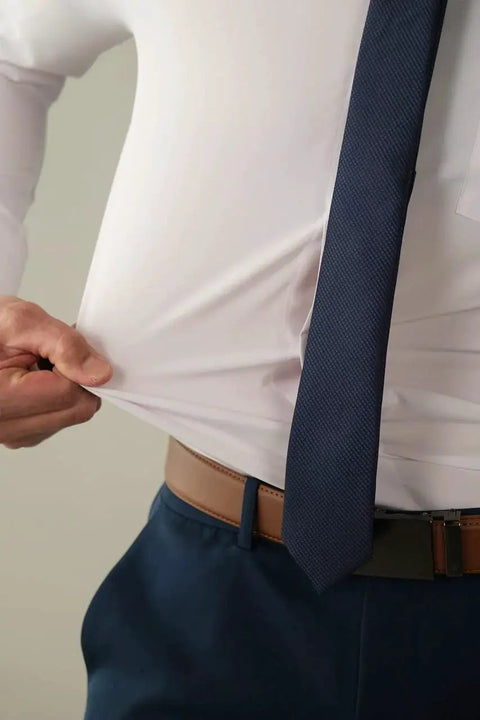 Athletic Fit White Dress Shirt For Men With 4 Way Stretch Performance, Wrinkle Free And Stain Resistant, machine washable close-up