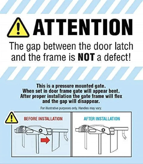 Warning sign about gap in Extra Wide Baby Gate For Doorways And Bottom Of Stairs Adjustable From 29 To 38 Inches 30 Inches