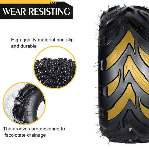 Close-up of 145/70-6 ATV UTV Go Kart Tire tread, highlighting wear resistance and drainage grooves, 4Ply rated tubeless rubber.