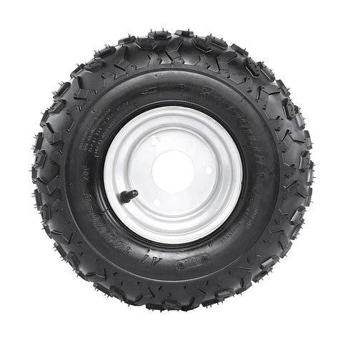 Set Of 4 ATV Go Kart Tires 145/70-6 With 6 inch Wheels Rims, tubeless rubber tire with metal wheel, top view.