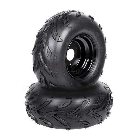 4PCS ATV Go Kart Tires and Rims Tubeless 16X8-7 Inch Front or Rear Tires, rubber design with metal rims, 3 mounting holes visible.