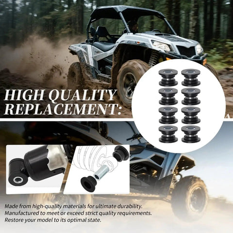 Shock Absorbing Bushing Bearing Sleeve Kit For ATV Front Suspension With 16 Shock Bushings And 8 Bearing Sleeves, Compatible With Arctic Cat Models 250 300 375 400 From 1998 To 2006 Replacement Parts 0604-310 0403-028 displayed with ATV background