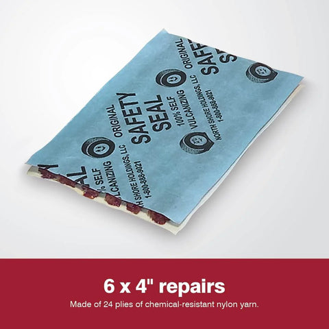 On The Go ATV Tubeless Tire Repair Kit With CO2 Inflator, Six 4-Inch Self Vulcanizing Plugs on blue backing.