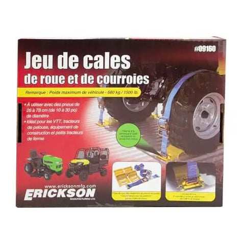 Beefy Wheel Chock Tie Down Kit For ATV UTV Transport With 2 In By 7.5 Ft Ratchet Straps, 1500 Lb Capacity, Fits 10 To 30 Inch Tires