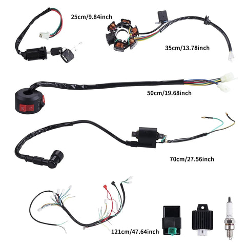 All In One Wiring Harness Kit With Coil Stator Solenoid Relay CDI And Spark Plug For ATV Go Kart Pit Quad Dirt Bike