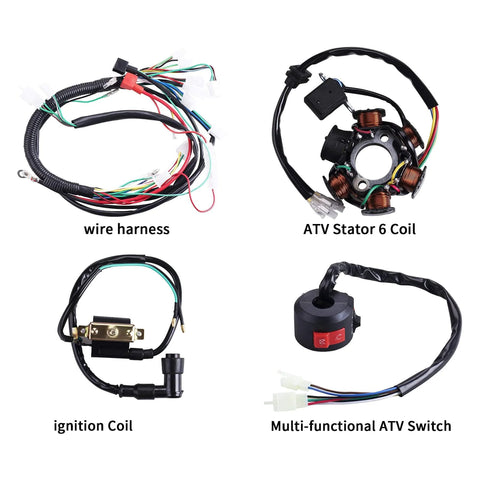 All In One Wiring Harness Kit With Coil Stator Solenoid Relay CDI And Spark Plug For ATV Go Kart Pit Quad Dirt Bike visible parts