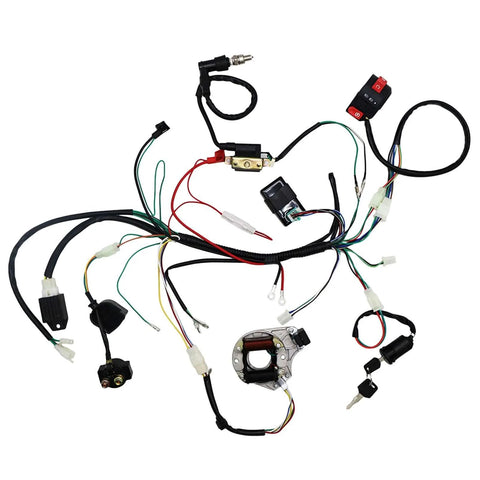 Electric Wiring Harness Kit With Relay Stator Coil CDI Solenoid And Spark Plug For 50cc 70cc 110cc And 125cc ATVs Go Karts Pit Quads And Dirt Bikes Built For 4 Wheelers.