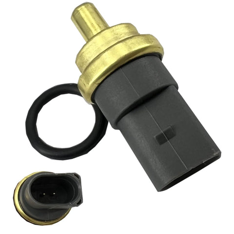 DEVMO coolant temperature sensor with brass threaded end, black plastic housing, two-pin connector and O-ring