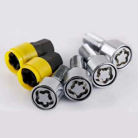 Car Locking for A4 for A6 for A8 M14X1.5 Steel Wheel Lock Locking Bolts 28mm ShankWheel Steel Lug Bolts in silver and yellow set