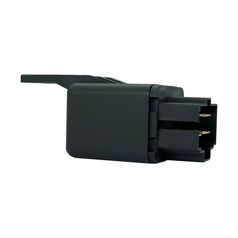 Side view of a Universal 12V 40Amp 4 Pin SPST Replacement Relay for car alarms, ABS, remote start, headlights, with fire retardant housing