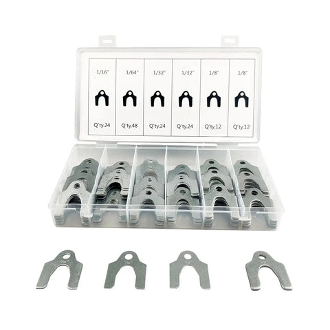 Auto Alignment Shim Set 144 Pieces In Four Sizes 1 64th 1 32nd 1 16th And 1 8th Inch displayed in resealable box