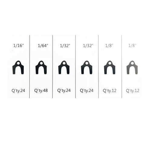 Auto Alignment Shim Set 144 Pieces In Four Sizes 1 64th 1 32nd 1 16th And 1 8th Inch displayed in packaging