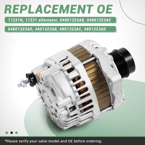 Direct Fit 11231N 115A Alternator Replacement for Chrysler 200 Cirrus Sebring Avenger Caliber Jeep Compass Patriot 2007-2017