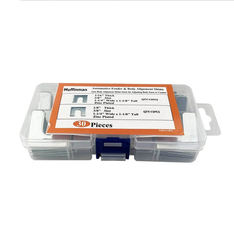 Auto Body Fender Alignment Shims Kit Pro Grade Two Sizes One Sixteenth Inch And One Eighth Inch With Three Eighths Inch Slot 30 Piece Set